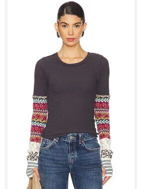 We the Free All in cuff size Small Washed Black Top Free People